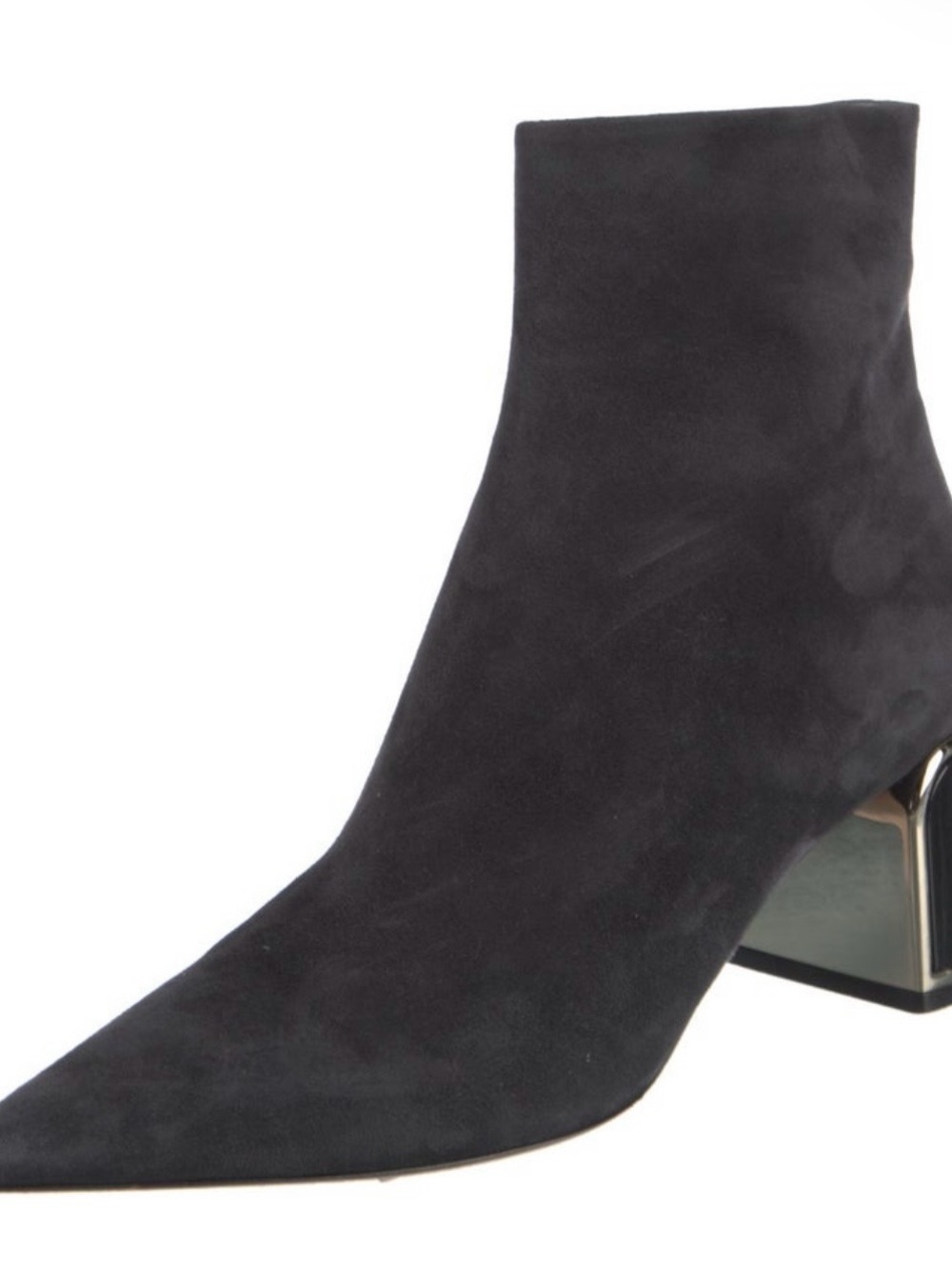 Giorgio Armani Black Suede Pointed Toe Ankle Boots Metallic Block Heel 39.5 - Picture 2 of 5